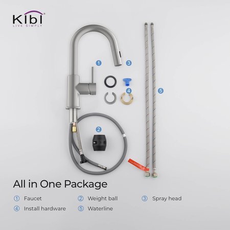 Kibi Circular Single Handle Pull Down Kitchen & Bar Sink Faucet with Soap Dispenser C-KKF2011BN-KSD100BN